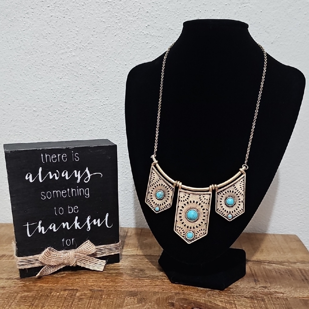 Lucky Brand Brass and Turquouse Stones Accents Necklace